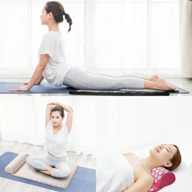 Acupressure Yoga Massage Mat - Relaxing Needle Pad with Pillow for Stress Relief and Back Pain - Comfortable Cushion for