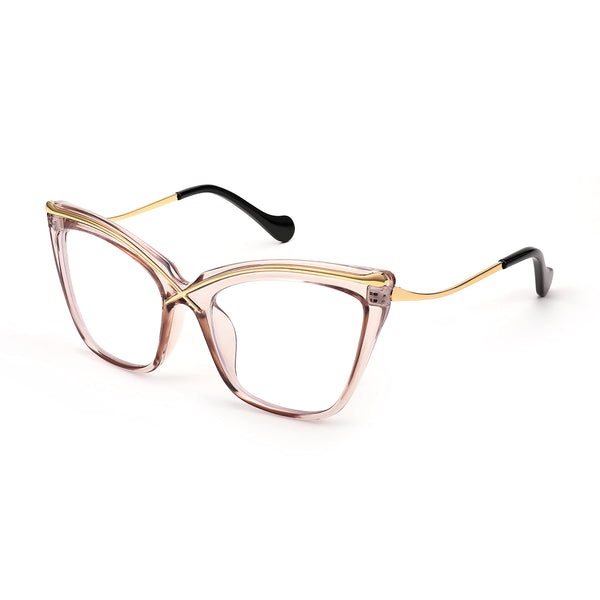 FEISEDY Women Oversized Square Blue Light Blocking Glasses Anti Eyestrain Cat Eye Fashion Eyewear B2956 Transparent Tea 55 Millimeters