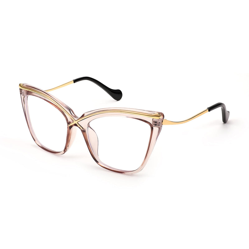 FEISEDY Women Oversized Square Blue Light Blocking Glasses Anti Eyestrain Cat Eye Fashion Eyewear B2956 Transparent Tea 55 Millimeters