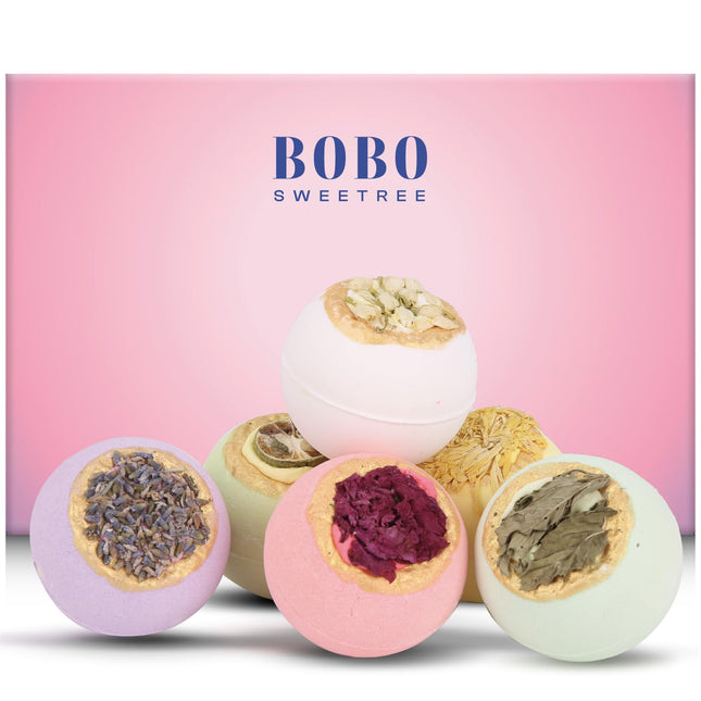 Bath Bombs Gift Sets, 6 Fizzies Luxury Large Size with Real Flowers and Natural 