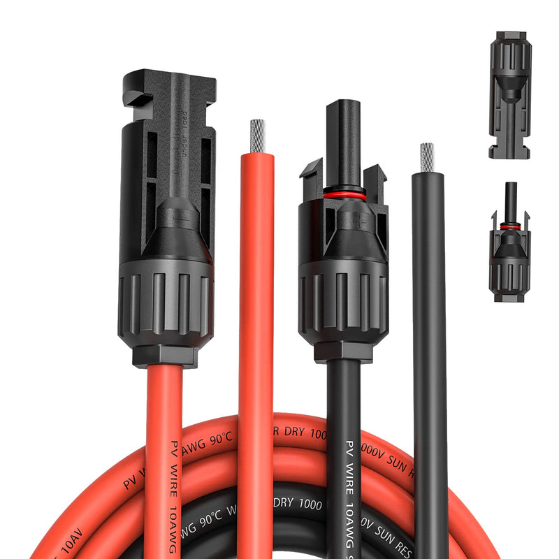 Kohree 30 Feet Solar Panel Extension Cable: 30Ft X2 10AWG Female and Male Connectors,6Mm Solar Panel Wires with Extra Connectors Extension Adaptor