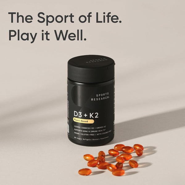 Sports Research® Vegan D3 5000Iu with Vitamin K2 100Mg - Formulated with Coconut MCT Oil - Vegan Certified, Soy & Gluten Free - 60 Softgels