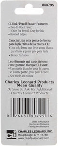 Charles Leonard 2 Sided Ink and Pencil Eraser, Gray/White (80795)