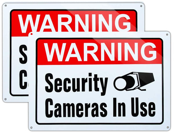 Large Video Surveillance Sign, Security Cameras In Use, 10x14, 2 Pack | UV Printed Rust-Free Aluminum; Weatherproof For Home, Business, Gate,