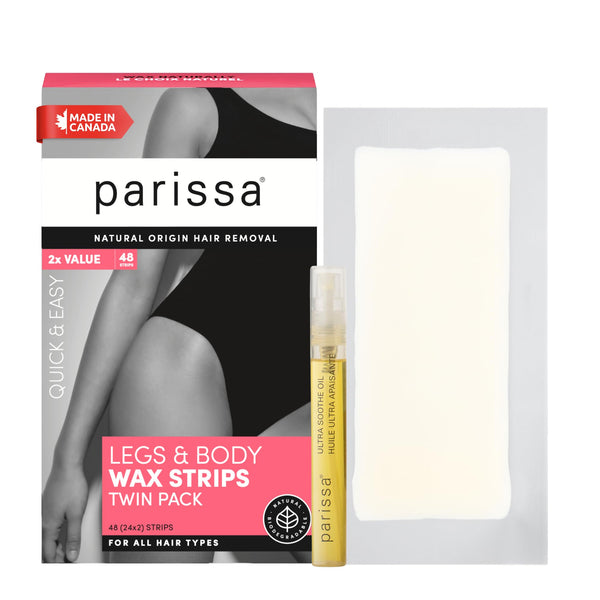 Parissa Legs & Body Wax Strips Kit Value Pack for Body Hair Removal, At-Home Waxing Kit with Ready-To-Use Large Wax Strips, 5Ml Aftercare Oil,