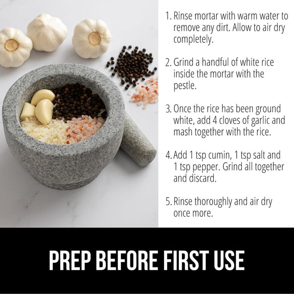 GORILLA GRIP 100% Natural Granite Stone Mortar and Pestle Set, 2 Cup, Non-Scratch Base, Heavy Duty Unpolished Molcajete Guacamole Salsa Bowl,
