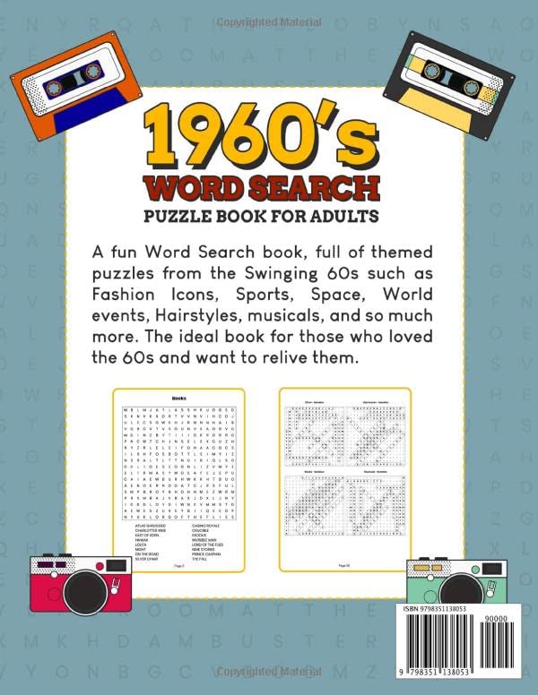 1960s Word Search Puzzle Book For Adults