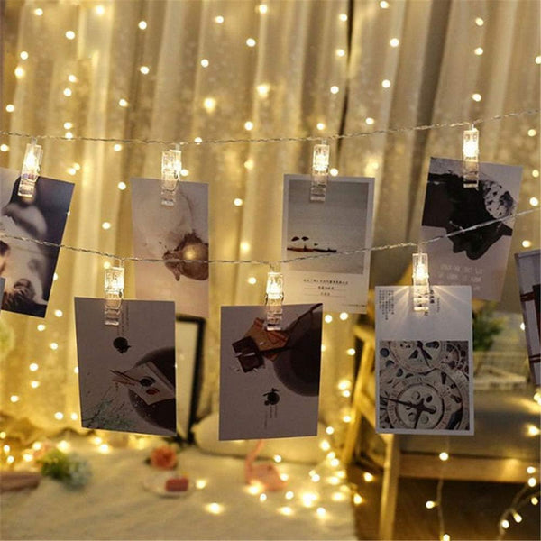 Dopheuor Photo Clip String Lights LED Fairy Clip String Lights Hanging Photo Pictures Battery Operated for Gifts Patio Christmas Bedroom Wedding