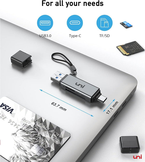Uni SD Card Reader, High-Speed USB C to Micro SD Card Adapter USB 3.0 Dual Slots, Memory Card Reader for Sd/Micro SD/SDHC/SDXC/MMC, Compatible