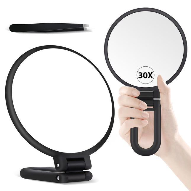 B Beauty Planet 30X Magnifying Mirror, Hand Mirror with Handle, Double Sided Hand Mirror with 30X/1X Magnification, Trav