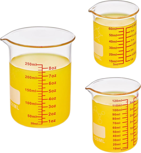 High Borosilicate Glass Measuring Cup Set-V-Shaped Spoutï¼Includes 60Ml(2Oz), 120Ml(4Oz), and 250Ml(8Oz) Glass Measuring Beaker for Kitchen or