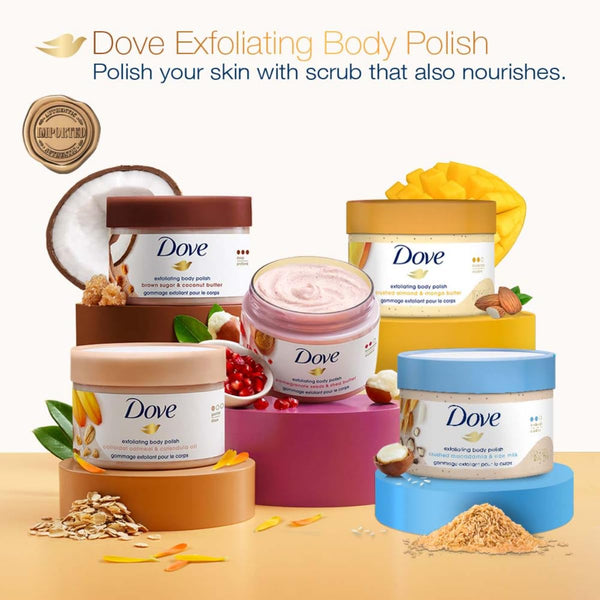 Dove Scrub Macadamia & Rice Milk Reveals Visibly Smoother Skin Body Scrub That Nourishes Skin 10.5 oz 10.5 Ounce (Pack of 1)