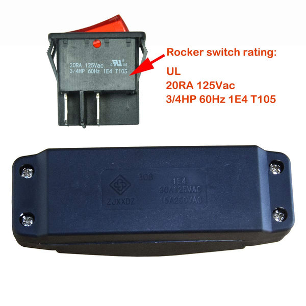 20A Heavy Duty Inline Cord Switch | ON/OFF Rocker Button, Red Indicator Light, Inline Design 20A125V