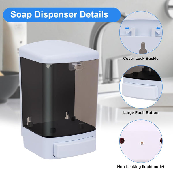 Soap Dispenser Wall Mount, 33.8oz/1000ml Commercial Manual Soap Dispenser Wall Mounted for Bathroom Kitchen Hotel, Liquid Containers Shampoo