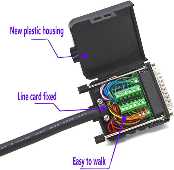 DB25 Breakout Board Solder-Free Male Adapter 25-pin Port Adapter to Terminal Connector Signal Module Long Bolts and Nuts with case