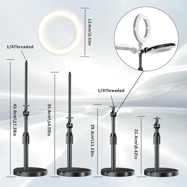 Desk Ring Light with Telescopic Stand, Travel Desktop Hola Light for Phone Selfie Laptop Zoom Video Calls Makeup Tiktok 