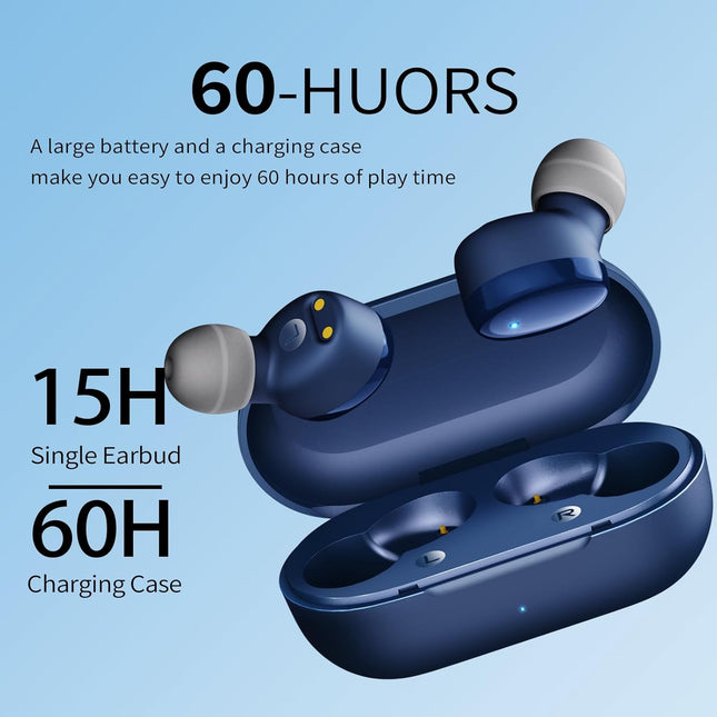Wireless Earbuds In-Ear Headphones Bluetooth 5.3 with Built-In Mics Deep Bass Clear Call Ultralight Headsets up to 30H P