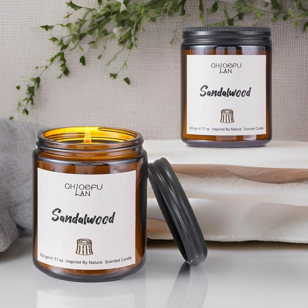 Chloefu Lan Sandalwood Candles, Luxury Candle for Home Scented, Highly Scented, Long Lasting & Non Toxic, Natural Organic Soy Wax, Housewarming