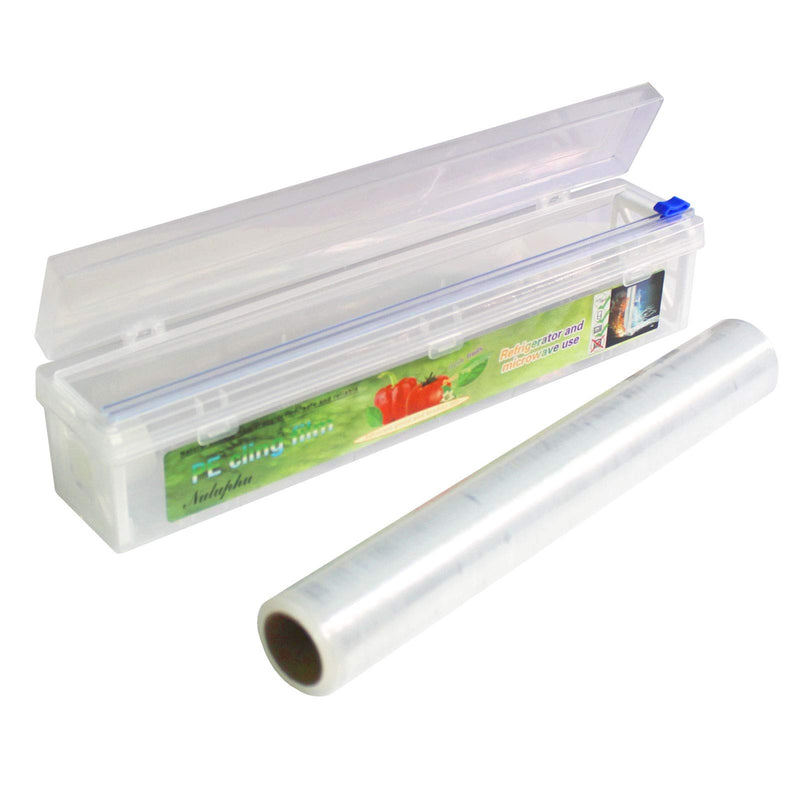 Household Reusable Refillable Plastic Wrap Dispenser with Slide Cutter, Food Wrap Stretch Clear Cling Wrap 12 Inch×328 Ft (1Cutting Box + 1 Cling