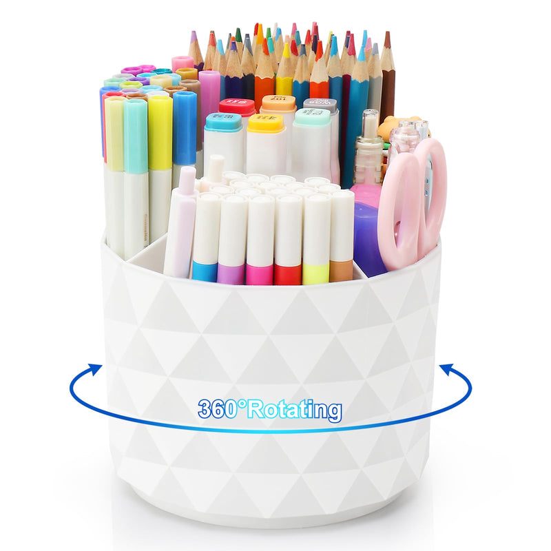 Desk Organizer, 360-Degree Rotating Pencil Pen Holders For Desk, Diamond Pattern Pen Organizer With 5 Compartments, Cute Desk Accessories Decor