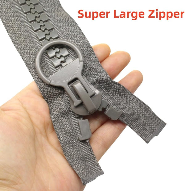 YaHoGa 24 Inch #20 Super Large Separating Plastic Zipper for Sewing Grey | Giant Huge Heavy Duty Resin Zipper for Tents Coats Overcoats Boat Cover