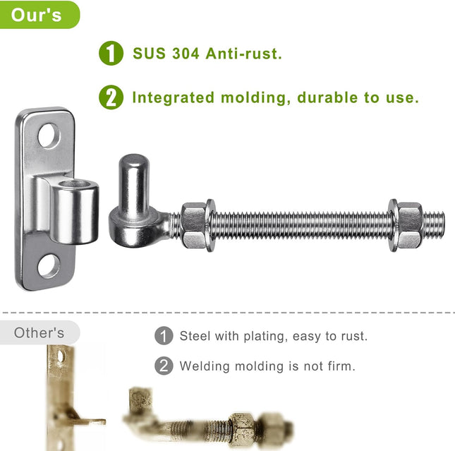304 Stainless Steel Heavy Duty Gate Hinges, 6'' J Bolt Gate Hinge with Dia M12, 4Pack Welded Hinge for Farm Gate, One Pi