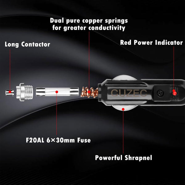 CUZEC Heavy-Duty 14AWG 20A Male Plug Cigarette Lighter Adapter Power Supply Cord with 4Ft / 1.2M 14 AWG Cable Wire for Car Inverter Air Pump