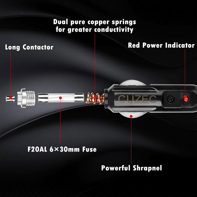 CUZEC Heavy-Duty 14AWG 20A Male Plug Cigarette Lighter Adapter Power Supply Cord