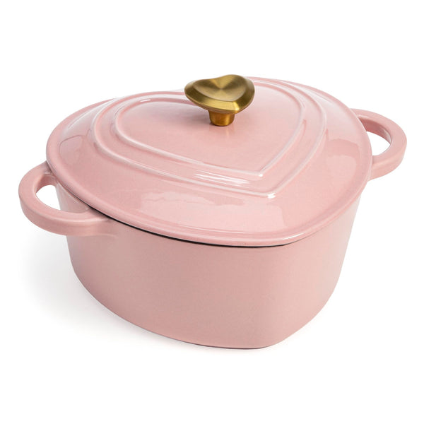 Paris Hilton Enameled Cast Iron Dutch Oven Pot with Lid, Heart-Shaped Dutch Oven, Durable Cast Iron Pot with Dual Handles, Oven Safe to 500°F,