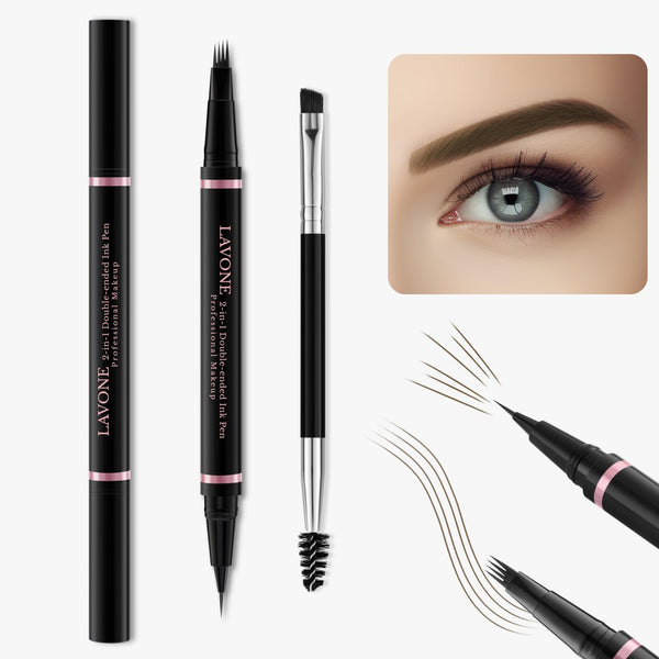 Eyebrow Pencil, 2-in-1 Waterproof Eyebrow Pen with 4 Tip Brow Pen and Ultra-Precise Brow Pencil, with Dual-ended Eyebrow Brush, Eyebrow Makeup for