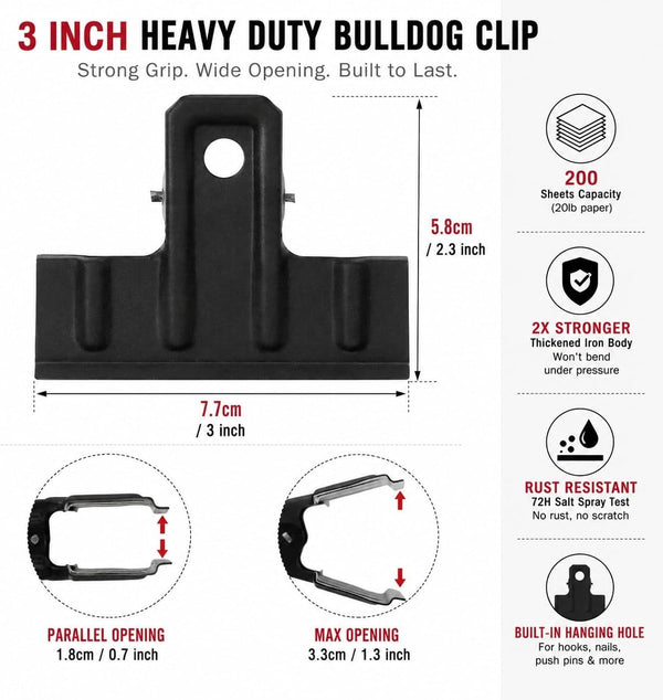 Coideal Black Metal Bulldog Clips 3 Inch – 10 Pack Large Binder Paper Clamps for Office Files, Kitchen Food Bag Sealing, Art Canvas, Drawing