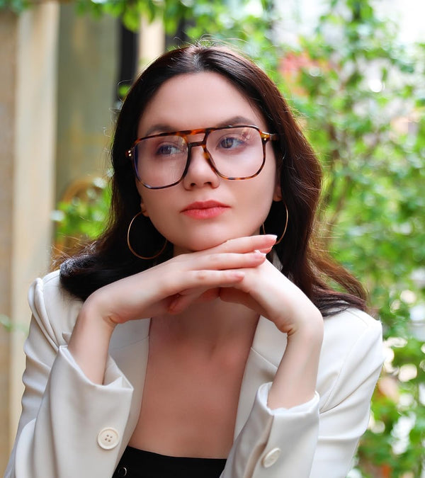 FEISEDY Blue Light Blocking Glasses Fake Nerd Clear Square Computer Lightweight Pilot Glasses Frame Oversized B2866 Leopard Frame 54 Millimeters