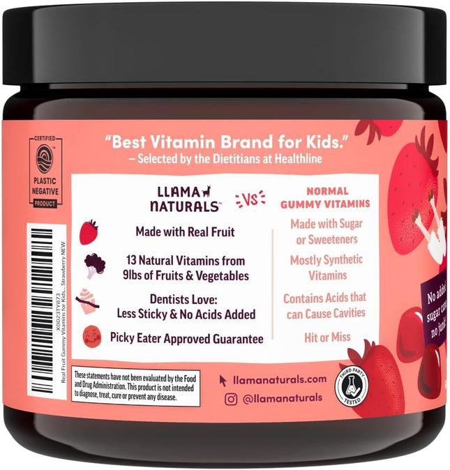 Llama Naturals Kids Multivitamin Gummies | Real Fruit, No Added Sugar Cane | Organic Vegan Toddler Whole Food Vitamins |