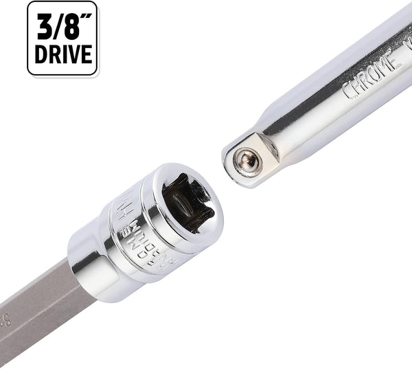 Mayouko 3/8" Drive Extra Long Allen Hex Bit Socket Set, S2&CR-V, Metreic&SAE, 18 Pieces, 1/8" - 3/8", 3-10 mm Hex(SAE&Metric)