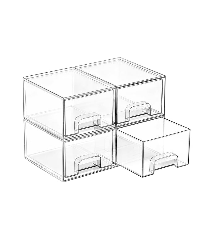 Vtopmart 4 Pack Clear Stackable Storage Drawers, 4.4'' Tall Acrylic Bathroom Mak