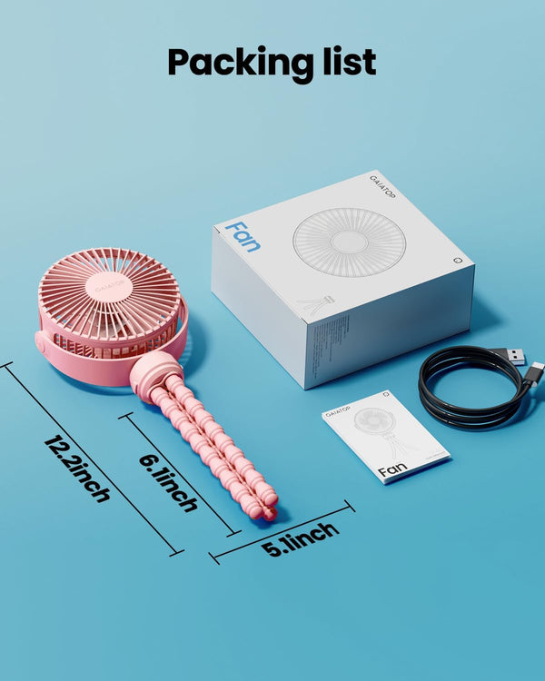 Gaiatop Mini Portable Stroller Fan, Battery Operated Small Clip on Fan, Detachable 3 Speed Rechargeable 360° Rotate Flexible Tripod Handheld Desk