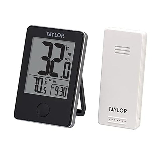 Taylor Wireless Digital Indoor Outdoor Thermometer, Easy to Read Numbers for Patio, Pool, and Indoor Areas, LCD, Black Black Thermometer