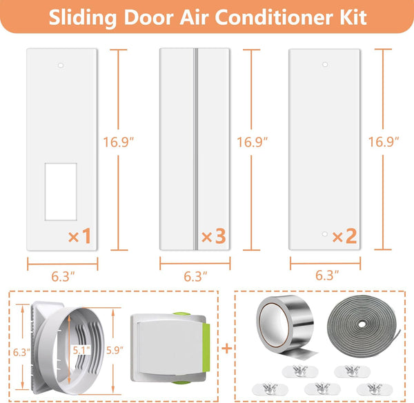 95" Sliding Door AC Vent Kit with Φ 5.9"AC Hose Filter Screen & Weather Stripping Universal 5.0/5.9 Inch Coupler for Window/Sliding Glass Door