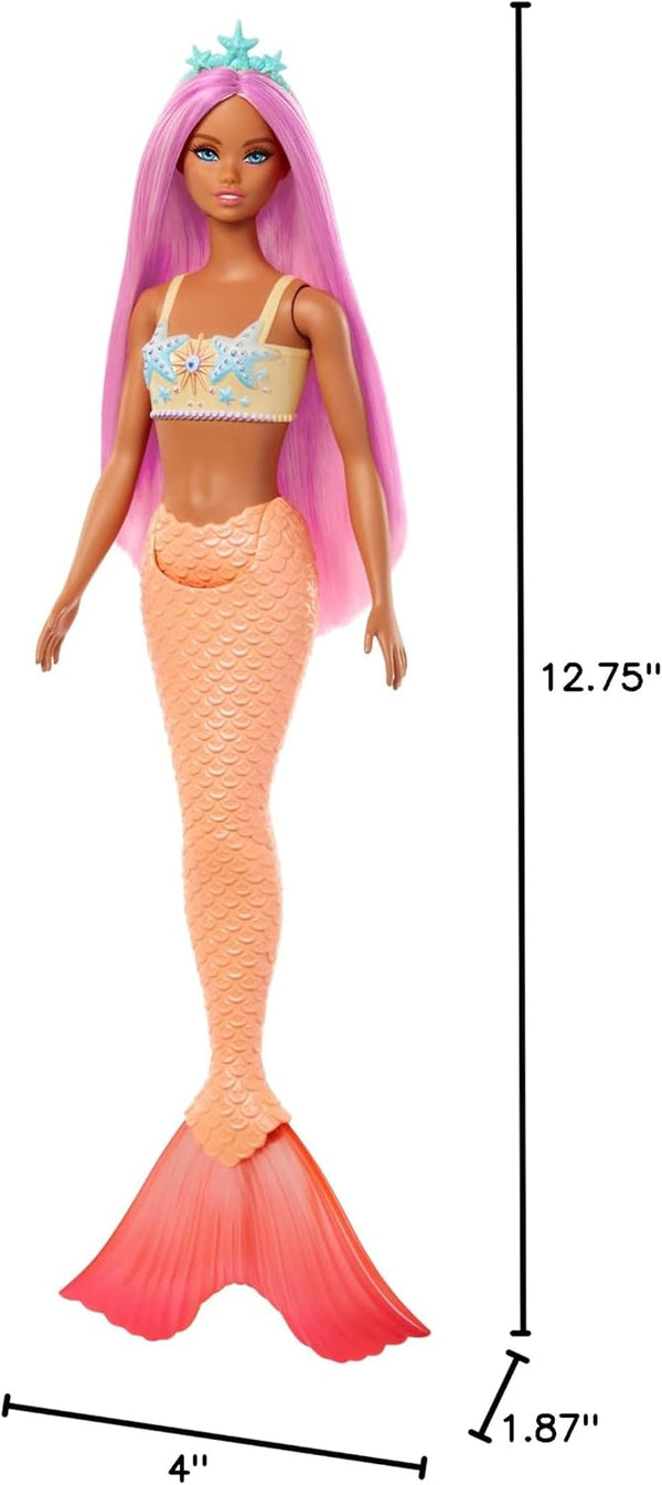 Barbie Fantasy Mermaid Doll and Fashions | Pink Fantasy Hair and Headband Accessory, Toy with Starfish-Inspired Bodice and Soft Orange Tail, Ages 3+