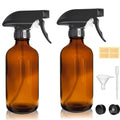 LANBEAUTIFY 8oz Amber Glass Spray Bottles - 2 Pack Empty Refillable Bottles for Cleaning, Hair Care, Essential Oils, Plants - Includes Durable