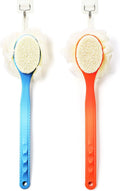 Shower Body Brush Bristles & Mesh Loofah Sponge,Curved Handle Back Scrubber Grey