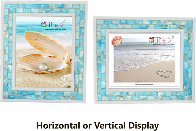 GIFTME 5 Beach Picture Frame 8X10,Mosaic Picture Frame Mother of Pearl,Turquoise Tabletop or Wall Hanging Photo Frame(8X