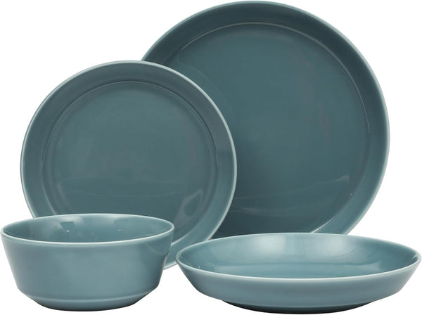 Gibson Home Summer Shades 16 Piece Plates and Bowls Dishes Service for 4 Porcelain Dinnerware Set - Blue Blue (Summer Shades) Service for 4 (16pcs)