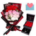 EIGHTOWN Roses Bouquet Artificial Flower - Preserved Red Rose Flowers with Love Necklace for Her - Unique Gifts Valentine's Day, Mother's Day,