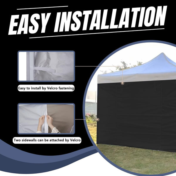 10x10 Pop Up Canopy Tent Sidewalls - Straight Leg Compatible, 300D Waterproof Polyester with 99% UV Protection, 3 Piece Black Wall Set Fit 10x10