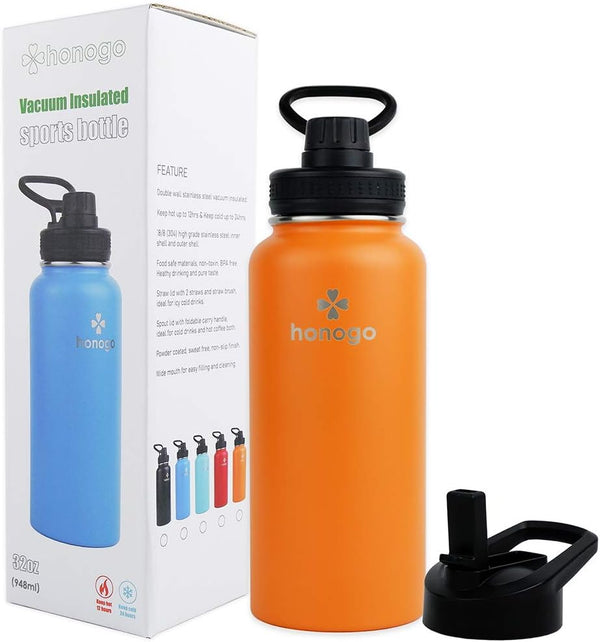 32 oz Powder Coated Double Wall Vacuum Insulated Sports Water Bottle, 18/8 Stainless Steel Wide Mouth Thermal Flask with Straw Lid & Spout Lid,