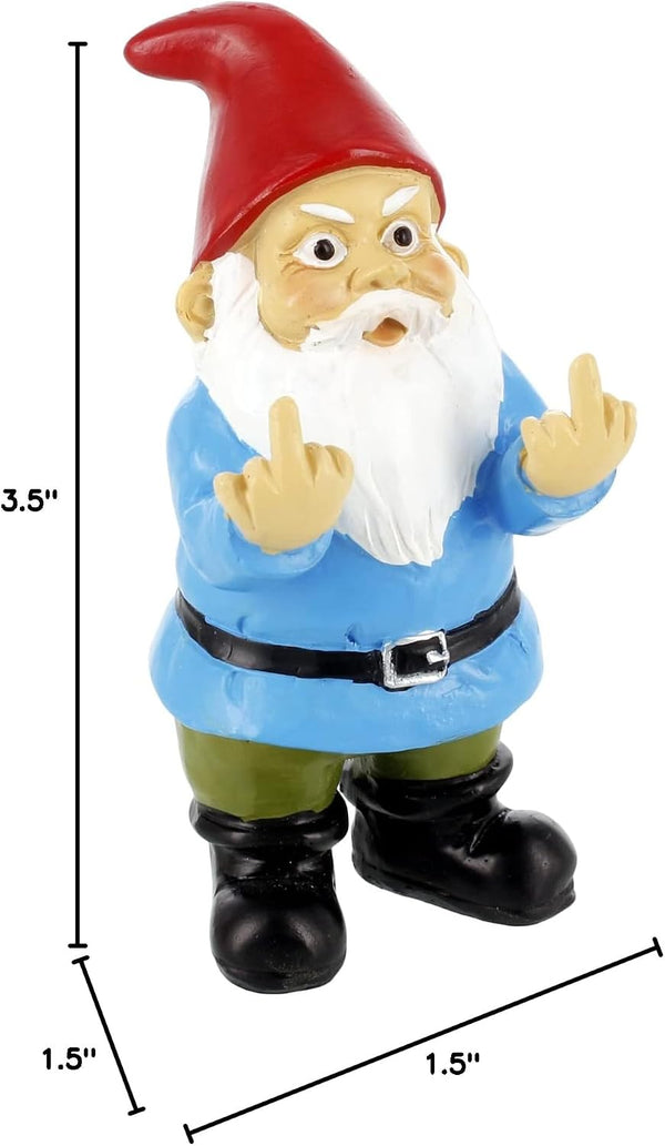 Gnometastic Mini Middle Finger Gnome 3.5in, Naughty, Funny Garden Gnomes Outdoor Decoration for Yard Lawn Ornament Fairy Garden Decor,