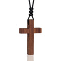 Natural Walnut Wood Cross Necklace for Men & Women - Small Wood Cross Pendant Necklace for Car Mirror - Wooden Religious Pendant Jewelry Walnut -