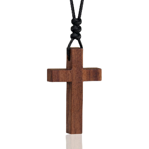 Natural Walnut Wood Cross Necklace for Men & Women - Small Wood Cross Pendant Necklace for Car Mirror - Wooden Religious Pendant Jewelry Walnut -