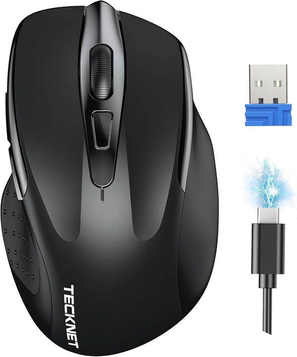 TECKNET Wireless Mouse Rechargeable, 2.4G USB-A Silent Mouse, Quiet Click, 6 Adjustable 4800 DPI, Cordless Computer Mice, Ergonomic Mice for